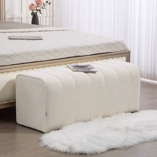 Panca da letto imbottita color crema, 110 x 40 x 44 cm, portata 220 kg