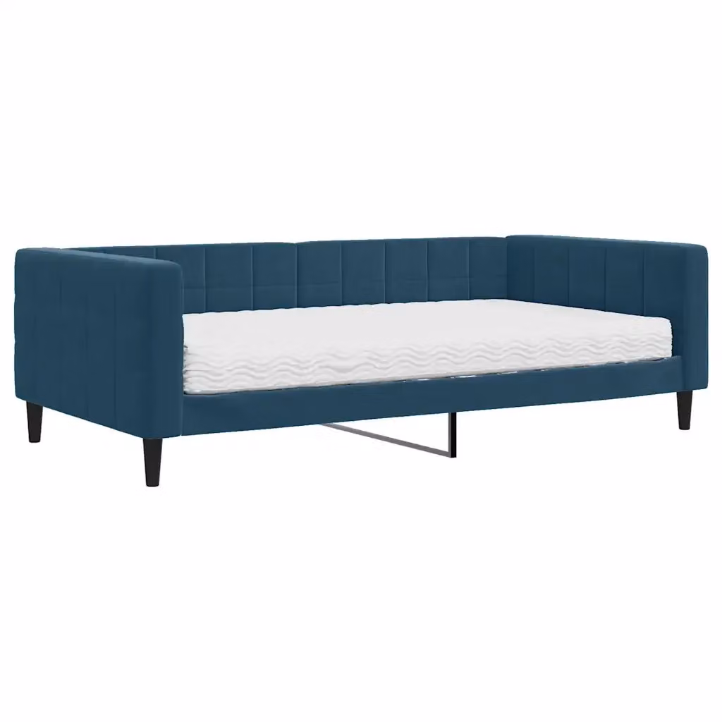 Divano Letto Moderno vidaXL in Velluto Blu con Materasso in Schiuma L/P/H: 223 x 100 x 68 cm – 2