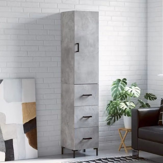Credenza moderna vidaXL in legno e metallo, Grigio, L: 34,5 cm, P: 34 cm, H: 180 cm – 1