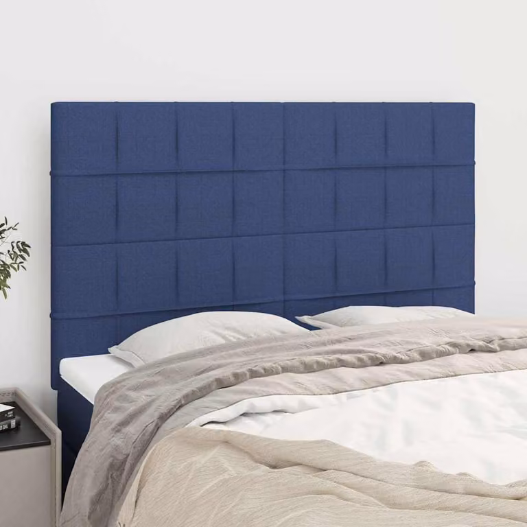Testiera per letto imbottita vidaXL in tessuto blu con struttura in legno e MDF L: 144 cm, P: 5 cm, H: 118-128 cm