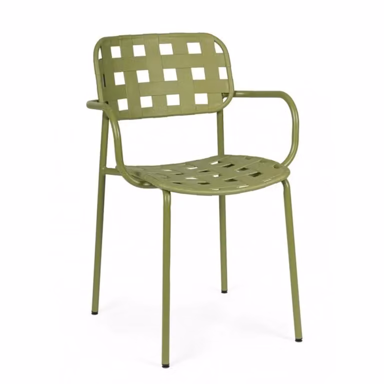 Set di 4 sedie CLOVER in polipropilene verde e struttura acciaio, con braccioli