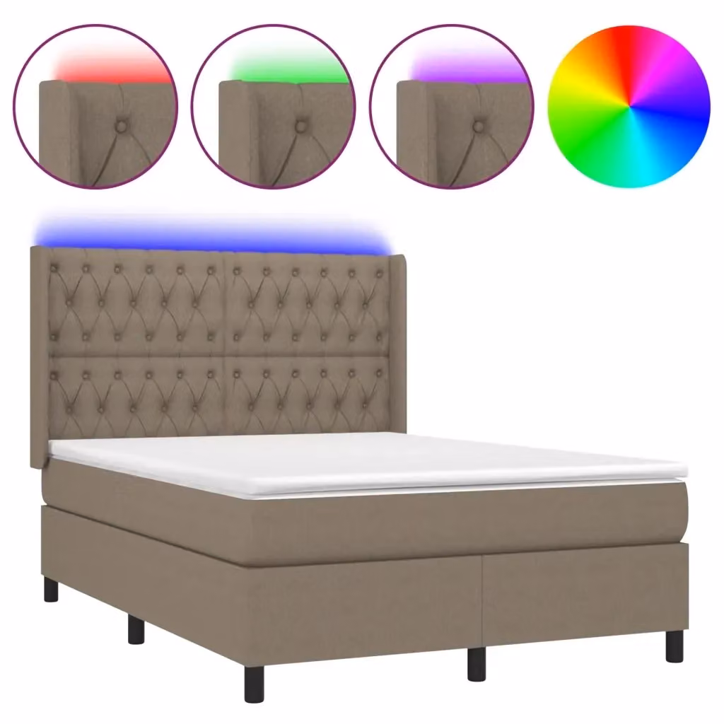 Letto a molle con materasso e illuminazione LED vidaXL in tessuto tortora L/P/H: 190 x 140 x 128 cm – 2