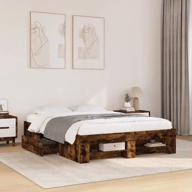 Giroletto senza Materasso-Struttura Letto Rovere Fumo 120x190 cm in Truciolato 432581