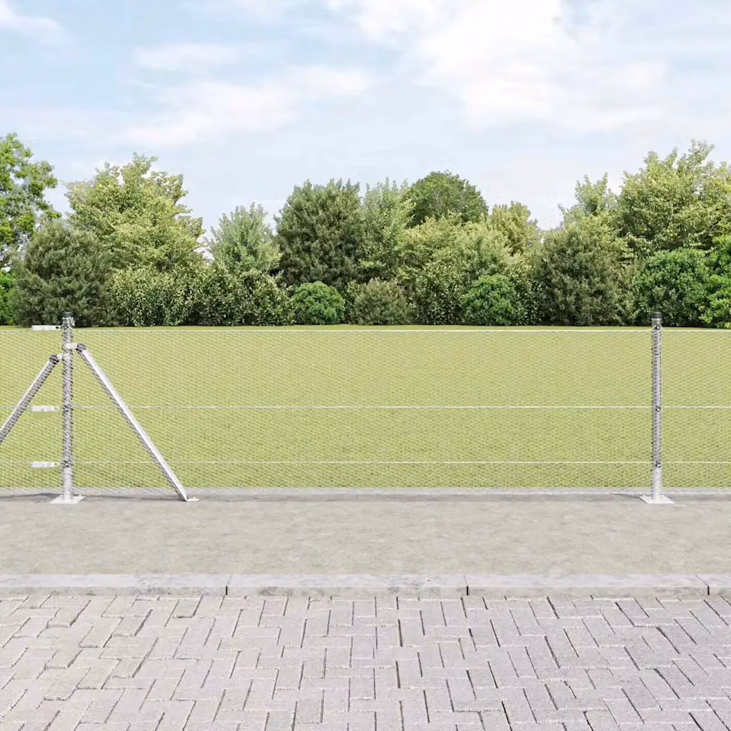 Recinzione esagonale vidaXL in acciaio zincato con base in cemento, Argento, L: 10 m, H: 0,4 m