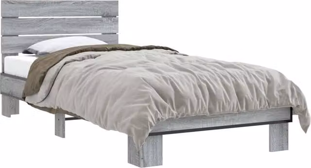 Letto singolo moderno DESIGN IN con testata in legno e struttura in grigio, L 80 x P 200 cm