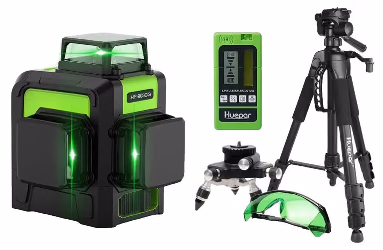 Livella laser Huepar, 12 linee, auto-livellante, elevata visibilità del raggio verde, modello SET-5