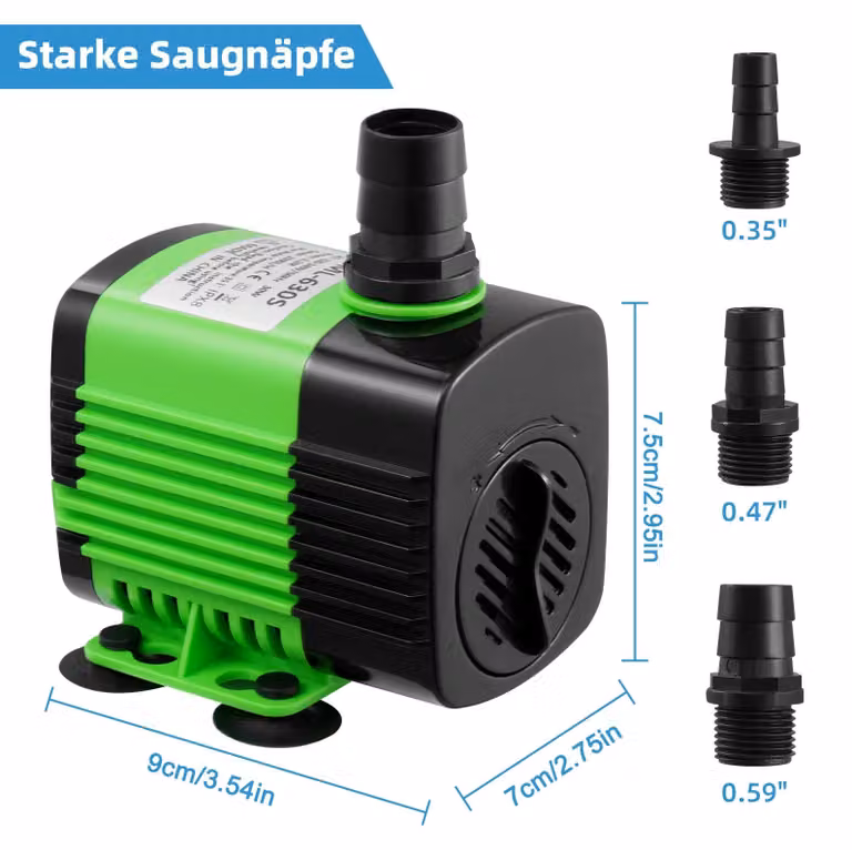 Pompa sommergibile per acquari e stagni - 20 W - 220–240 V - Acciaio inossidabile - Particolarmente silenziosa - Adatta per acquari, fontane da interno e stagni