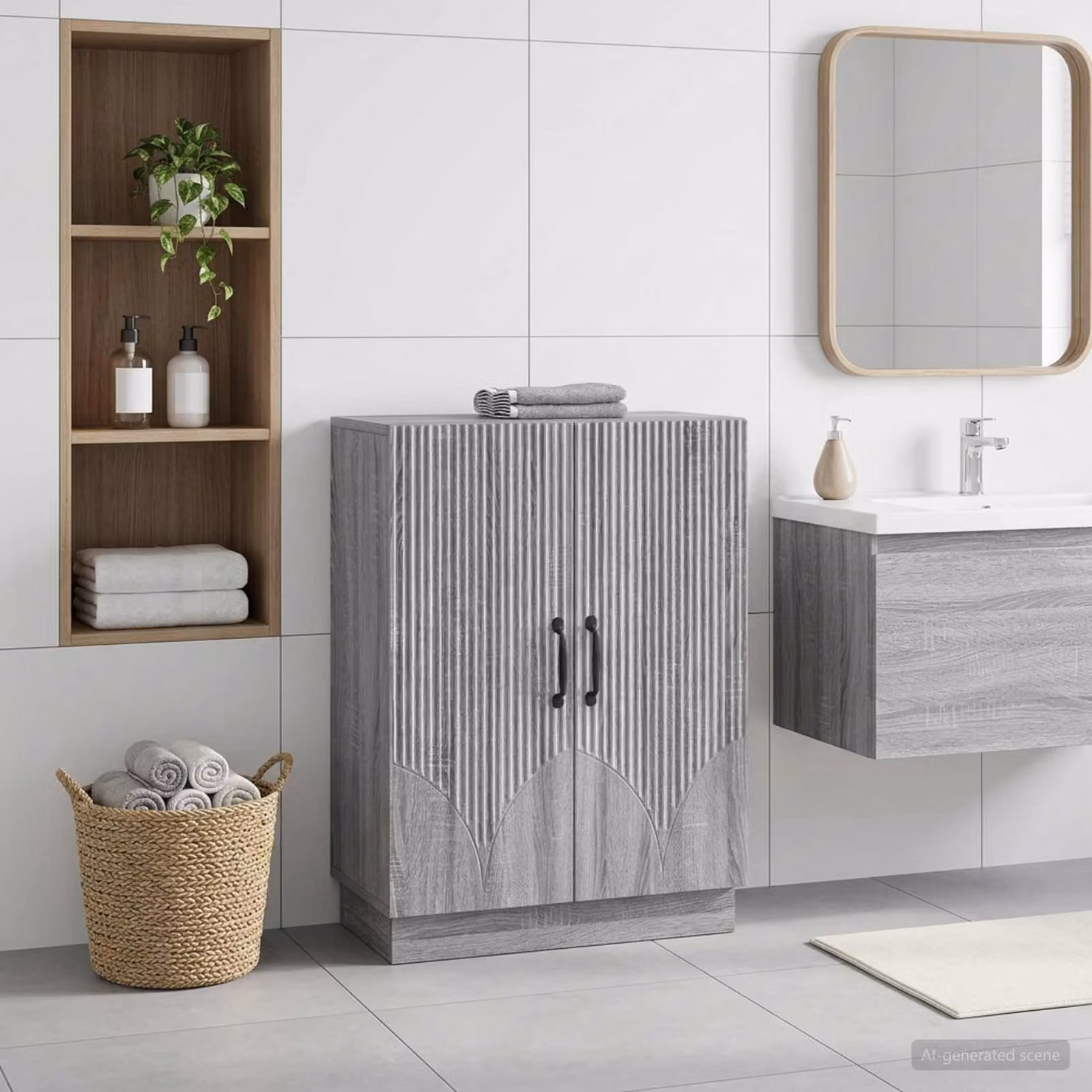 Mobiletto da bagno moderno vidaXL HOORN in legno e metallo grigio e nero L/P/H: 59,5 x 31 x 77 cm
