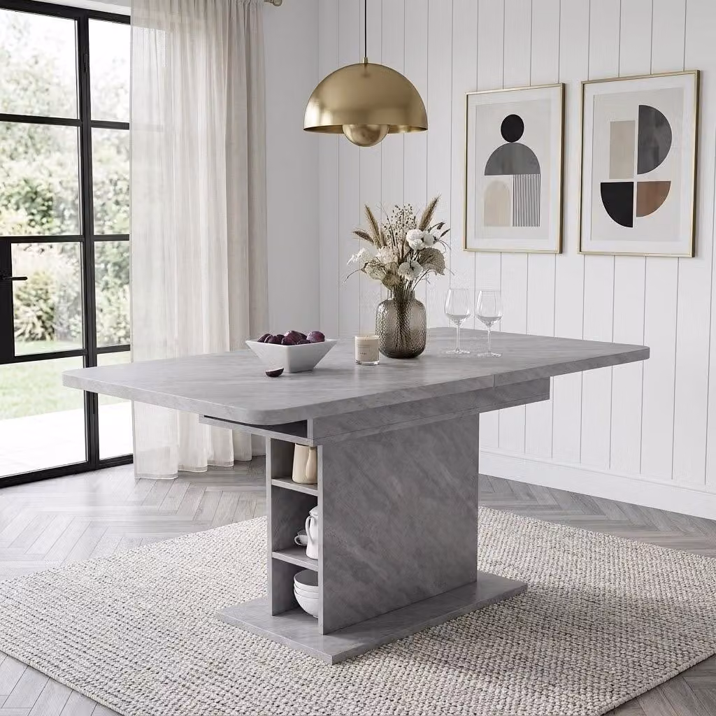 Tavolo da pranzo allungabile Flieks, tavolo da pranzo tavolo da cucina rettangolare, tavolo con spazio di archiviazione, 130x70x75, grigio