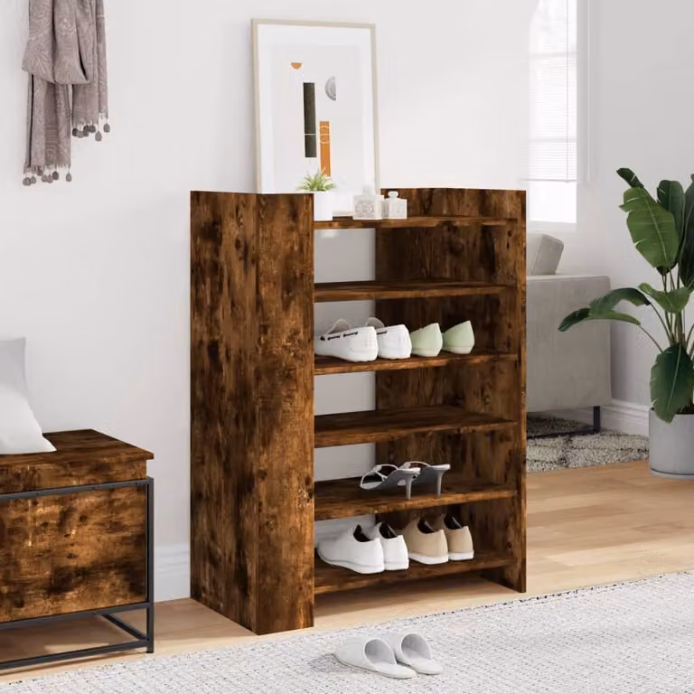 Scarpiera moderna vidaXL in legno color rovere marrone con ripiani, L: 74,5 cm, P: 37,5 cm, H: 100 cm