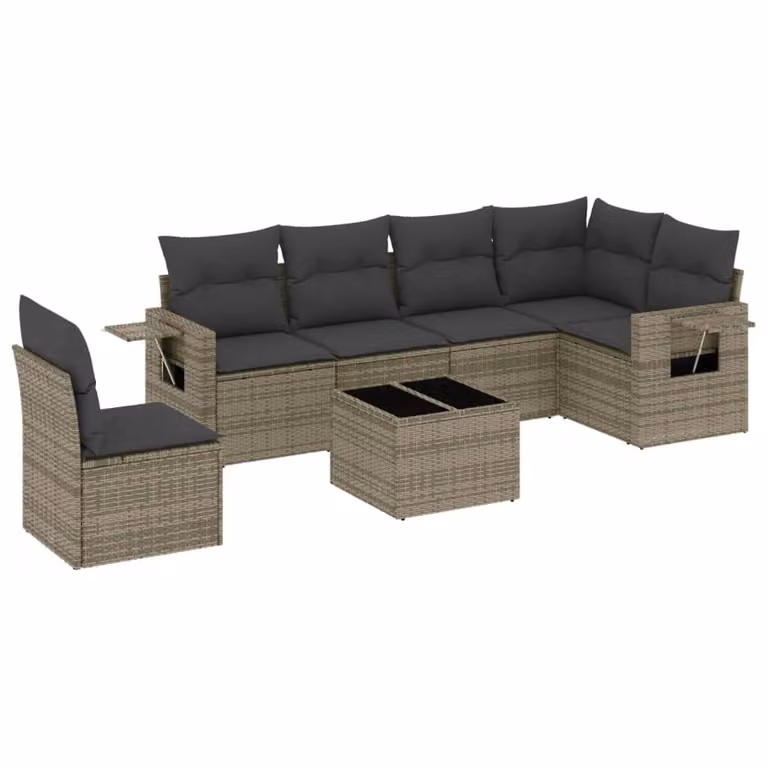 Set Divani da Giardino 7 pz con Cuscini Grigio in Polyrattan