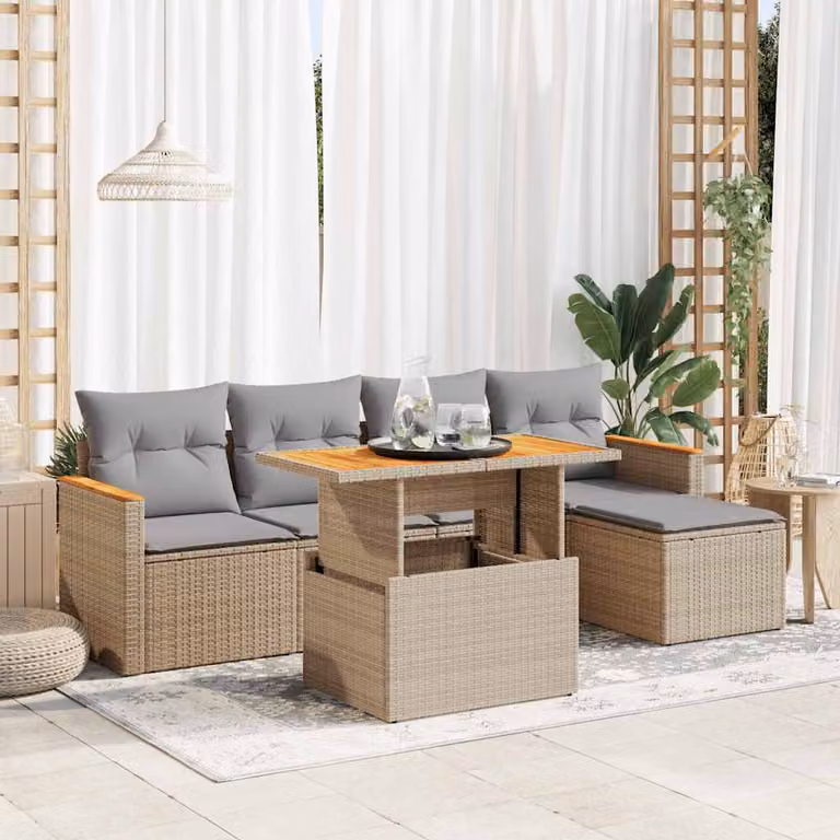 Maison Exclusive - Set Divano da Giardino 6 pz con Cuscini Beige Polyrattan Acacia
