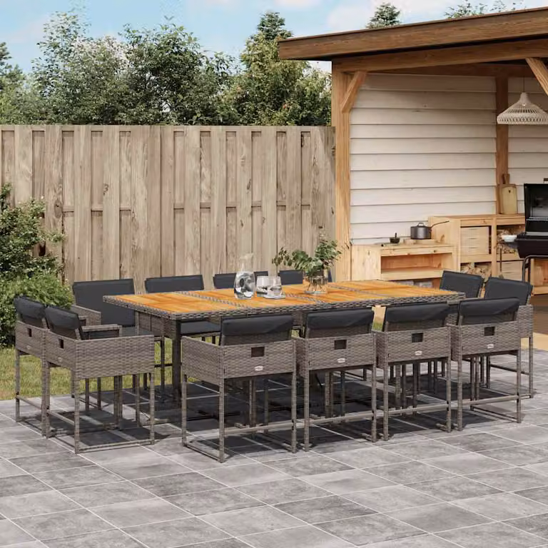 vidaXL Set da Pranzo da Giardino 13pz in Polyrattan e Legno di Acacia con Cuscini Grigio