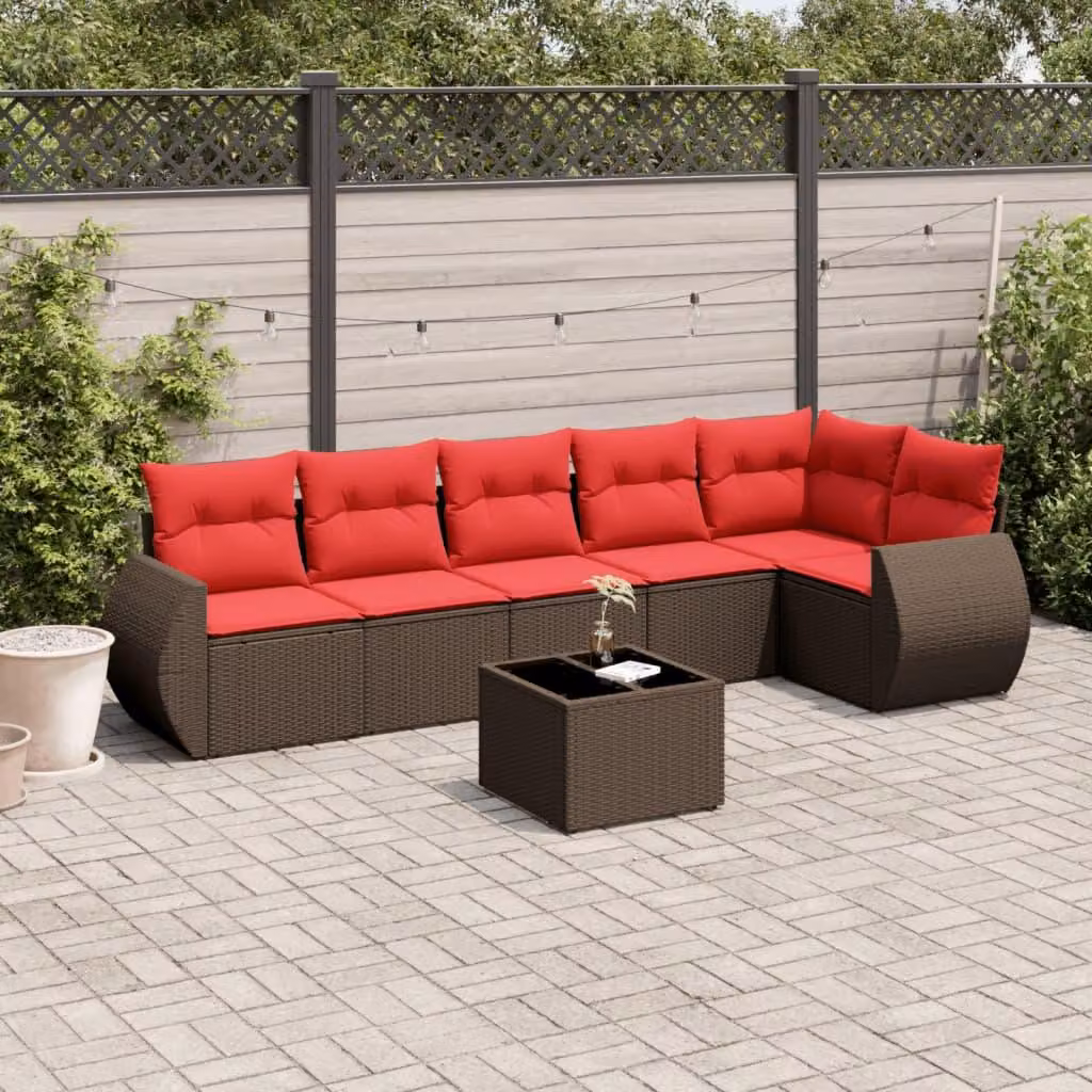 Maison Exclusive - Set di 7 pezzi per giardino con cuscini, marrone, polyrattan