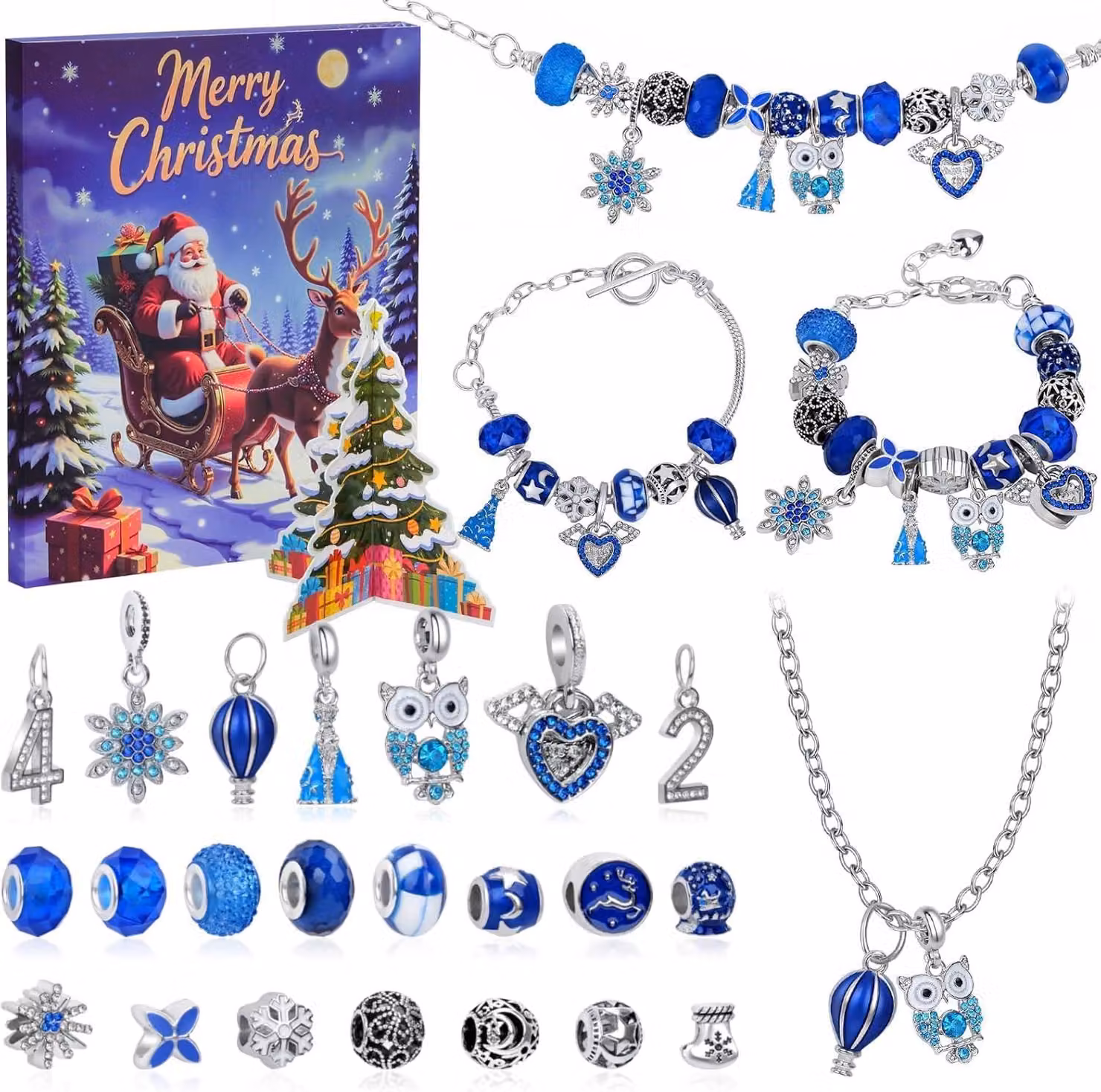 Calendario dell'Avvento a tema gioielli 2025 - Calendario di Natale - Bracciale - Calendario dell'Avvento di 24 giorni - Regalo - Idee regalo di Natale fai da te - Kit per bracciale con charms