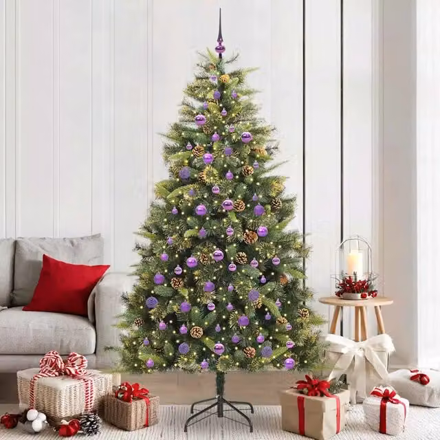 Albero di Natale artificiale pieghevole con coni Verde 210 cm 3395104