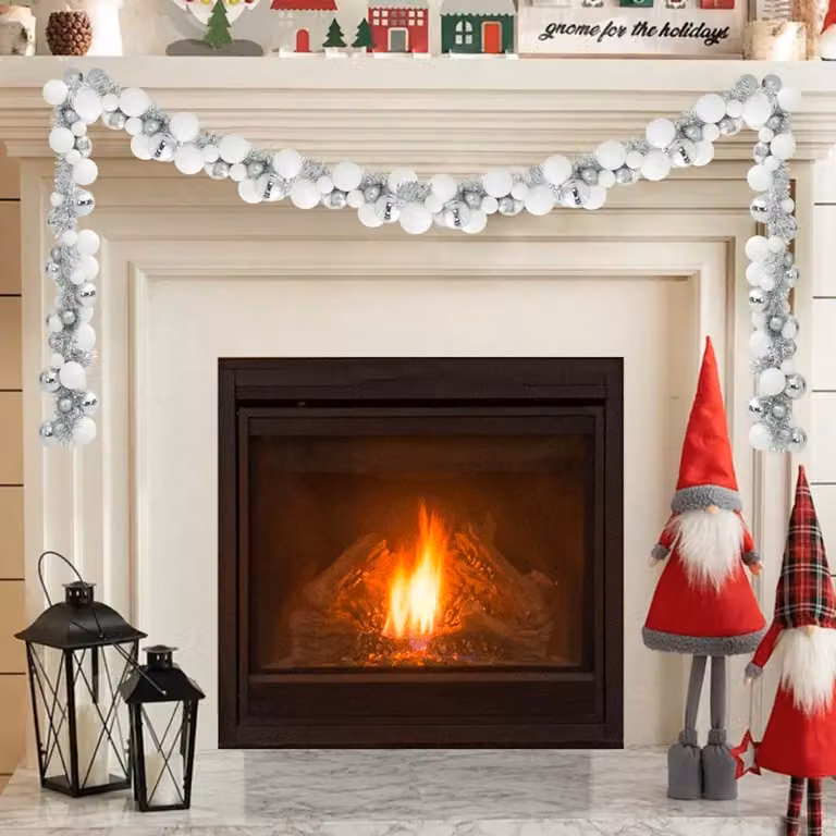 Ghirlanda di Natale con Palline LED vidaXL, Bianco e Argento, 186 cm