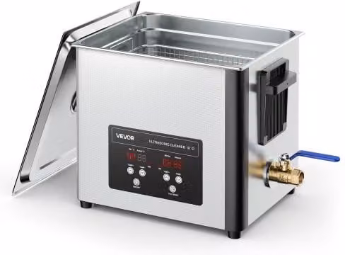 Pulitore a Ultrasuoni Professionale VEVOR in Acciaio Inox Argento, 10 L, 180 W, 40 kHz con Cestello e Schermo Digitale per Orologi, Rasoi e Gioielli