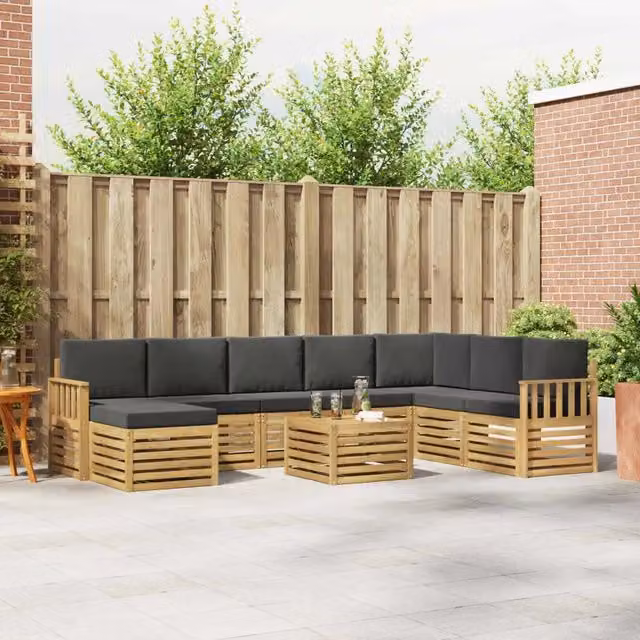 Set di divani moderni vidaXL in legno di acacia massello con cuscini grigi per giardino o terrazzo
