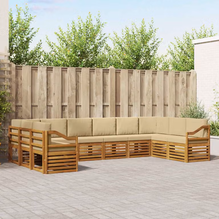 vidaXL Set di divani da esterno componibile a L in legno di acacia con cuscini, colore beige e sabbia