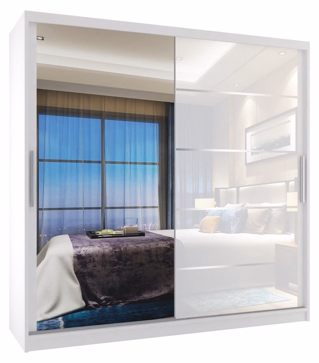 BELINI Verona, armadio scorrevole da 200 cm, bianco lucido - armadio con specchio e 2 cassetti, ideale per la camera da letto