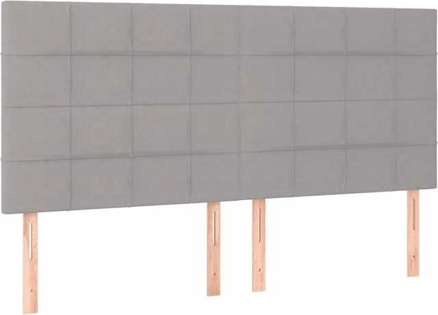 Testiera imbottita in tessuto grigio chiaro con struttura in legno e MDF, L: 180 cm, P: 5 cm, H: 118-128 cm