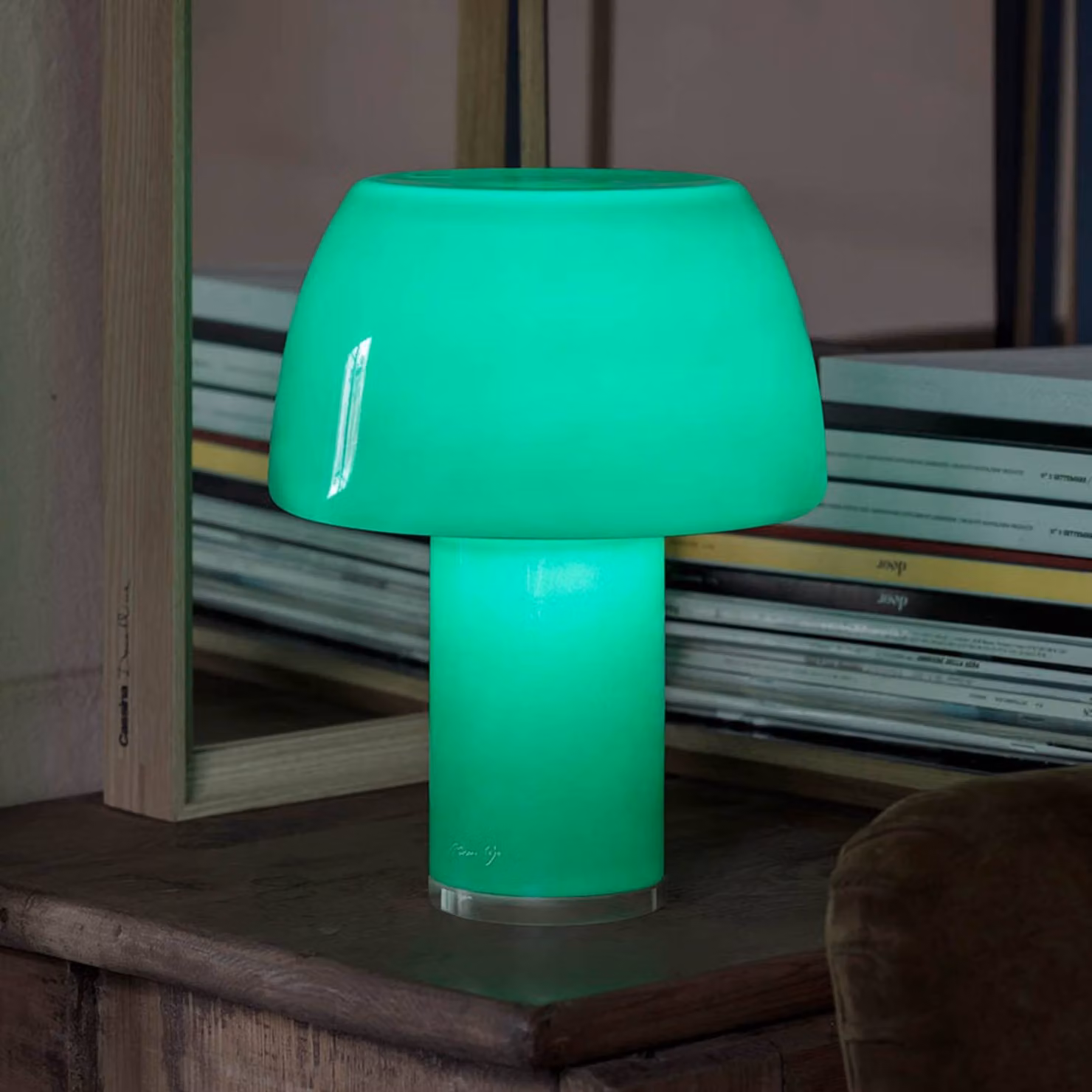 Nemo Lampada da tavolo LED Lorosae, verde, vetro, IP54, USB dimmerabile, Verde, Vetro