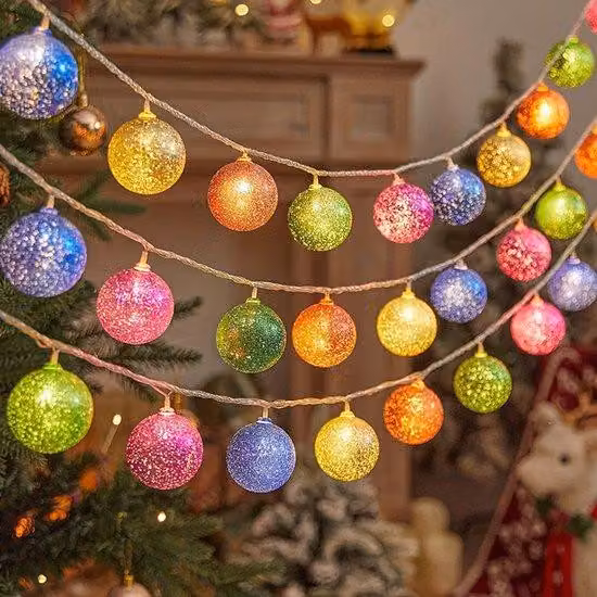 Decorazione per l'albero di Natale, colorata, ghirlanda luminosa lunga 3 m, 20 lampadine a batteria