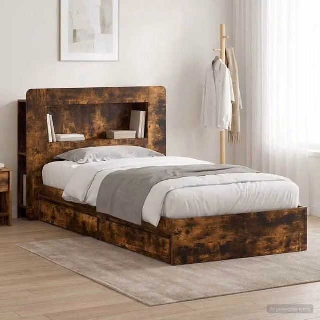 Letto con contenitore con cassetti vidaXL in legno Rovere Fumo L: 190 cm, P: 140 cm, H: 93,5 cm