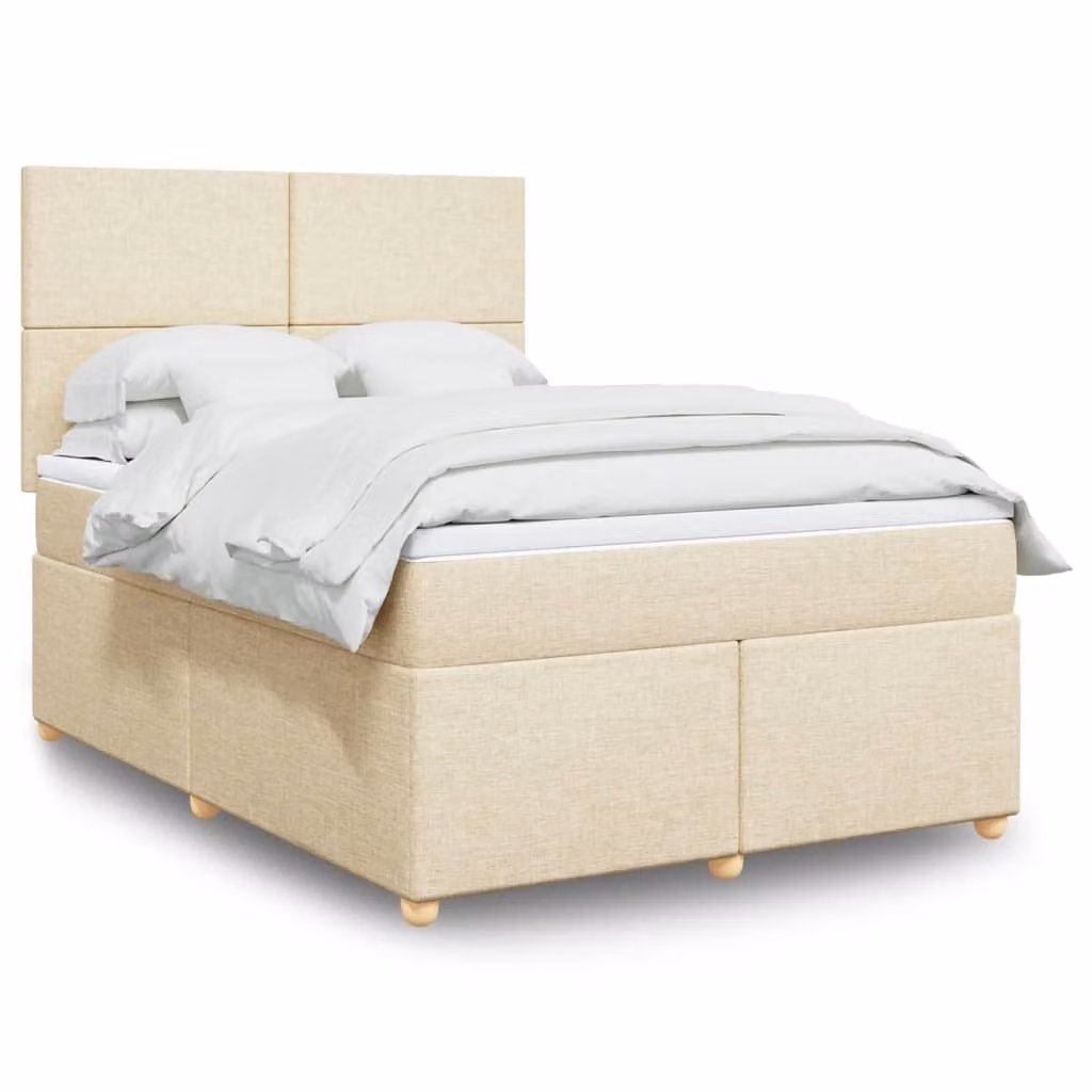Maison Exclusive - Giroletto a Molle con Materasso Crema 160x200 cm in Tessuto