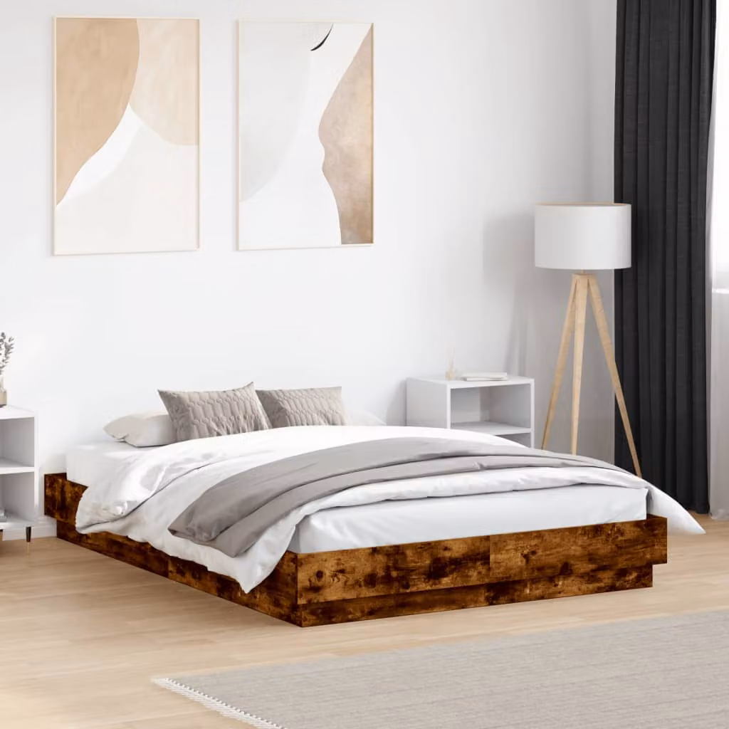 vidaXL Giroletto Moderno in Legno Rovere con Luci LED e Porte USB L/P: 120 x 200 cm