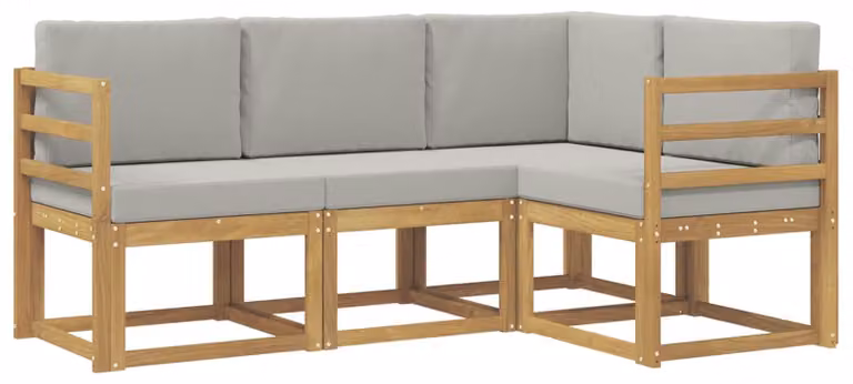 Set di divani da esterno, 4 pezzi, bianco e grigio chiaro