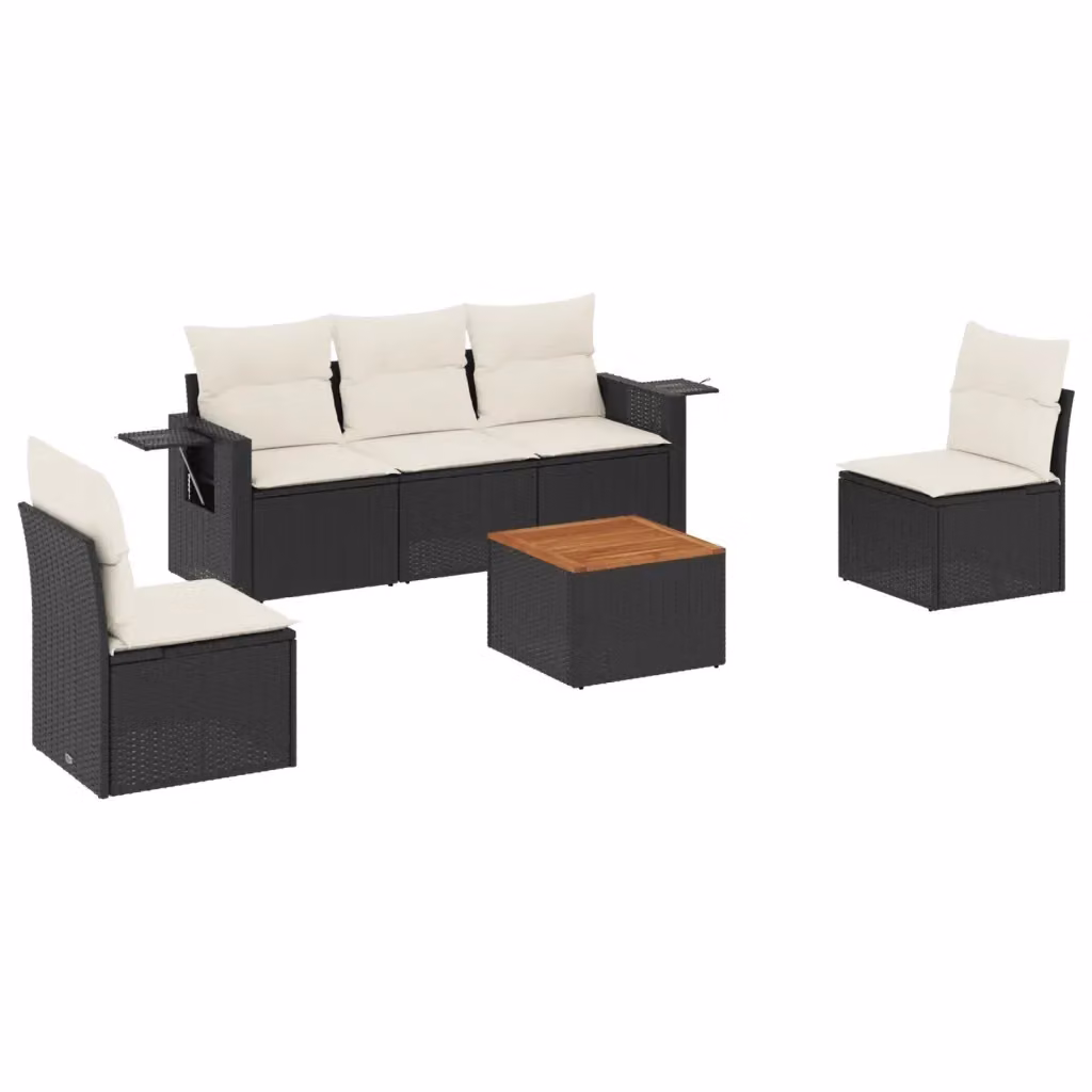 vidaXL Set Divano da Giardino 6 pz in Polyrattan Nero con Cuscini e Tavolino da Caffè – 2