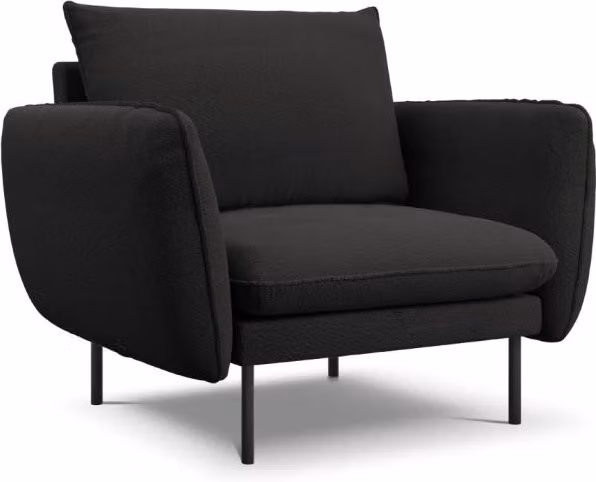 Poltrona Vienna Cosmopolitan Design in bouclé nero con struttura in metallo e braccioli
