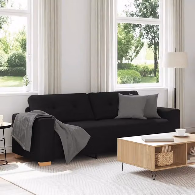 Divano a 3 posti moderno vidaXL in tessuto nero L: 220 cm, P: 78 cm, H: 80 cm