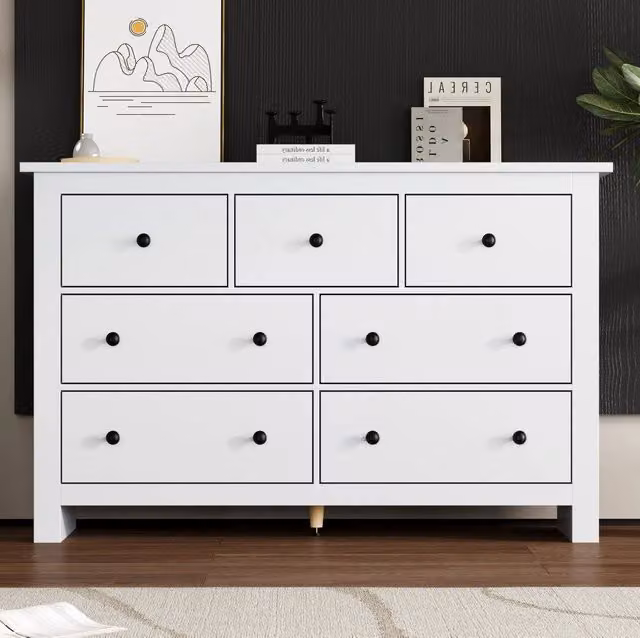 Credenza moderna minimalista bianca con 7 cassetti in MDF L: 89 cm, P: 40 cm, H: 50 cm – 1
