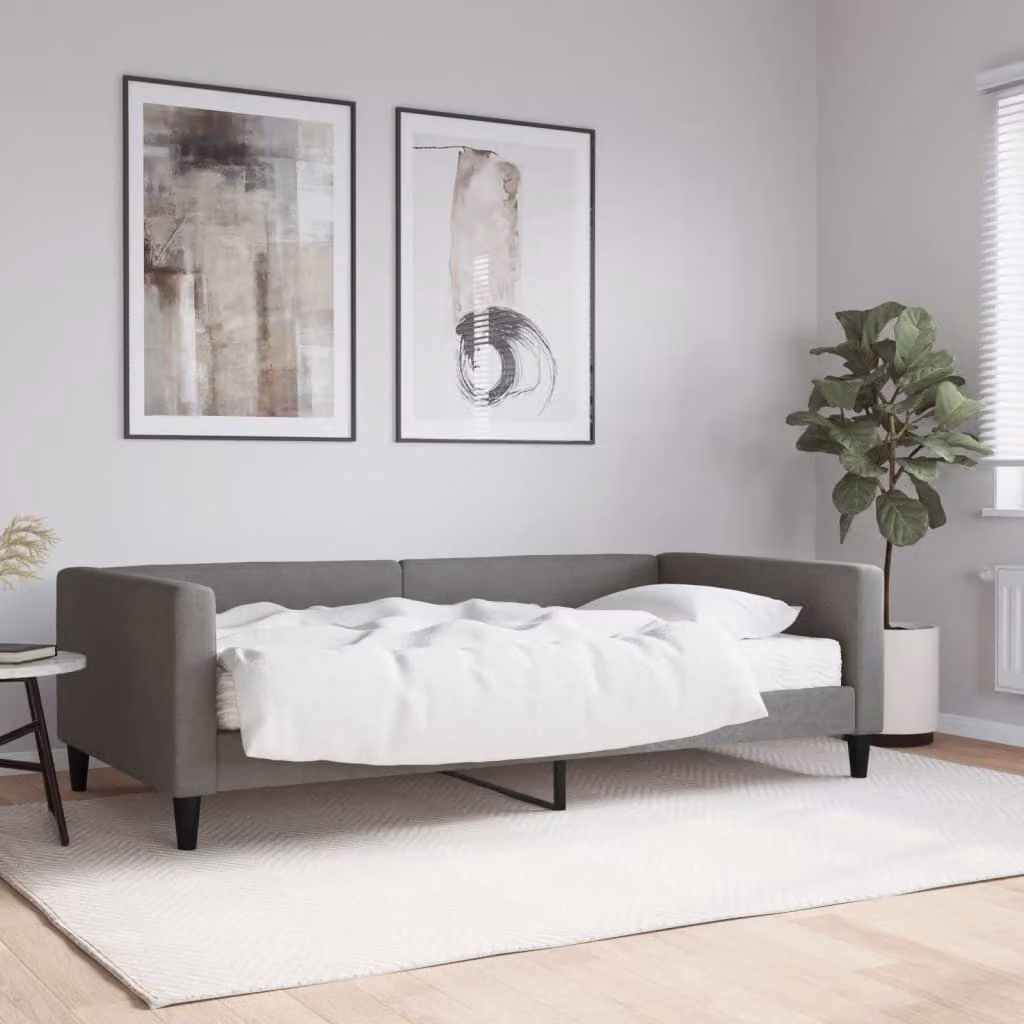 vidaXL Divano Letto Moderno in Tessuto Grigio con Materasso L/P/H: 223 x 100 x 68 cm