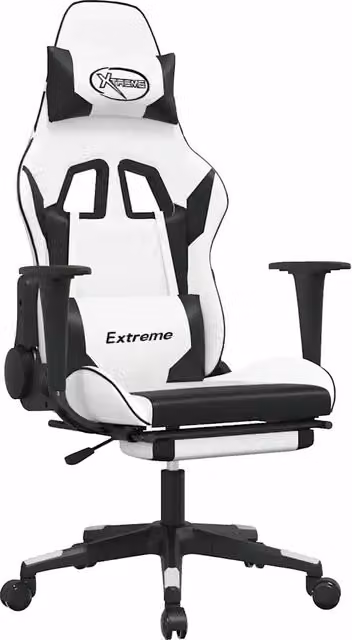 Sedia da Gaming Design In Bianco e Nero in Similpelle con Poggiatesta e Ruote – 1