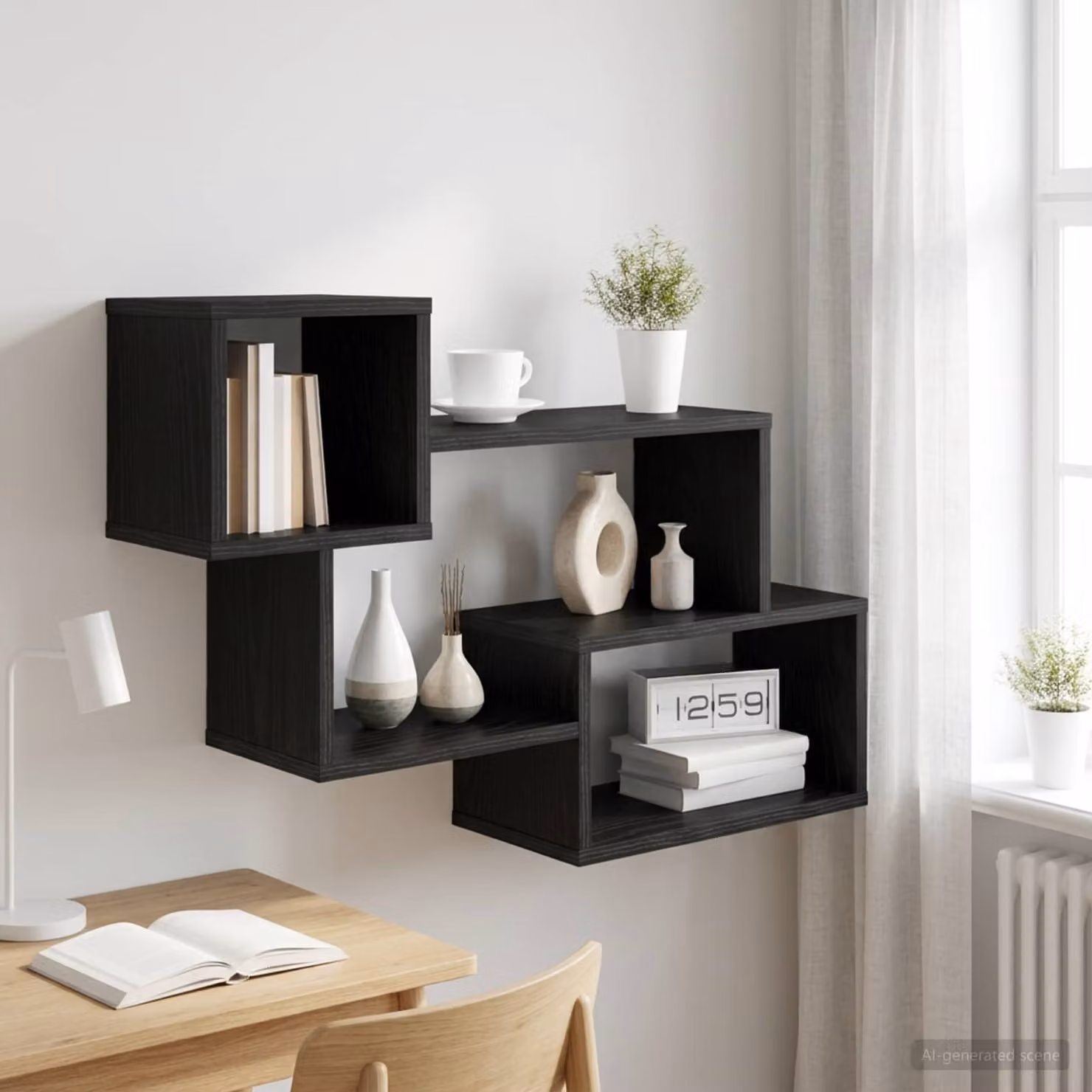 Mensola sospesa a parete moderna vidaXL in MDF Nero Opaco L 87 x P 20 x H 55 cm