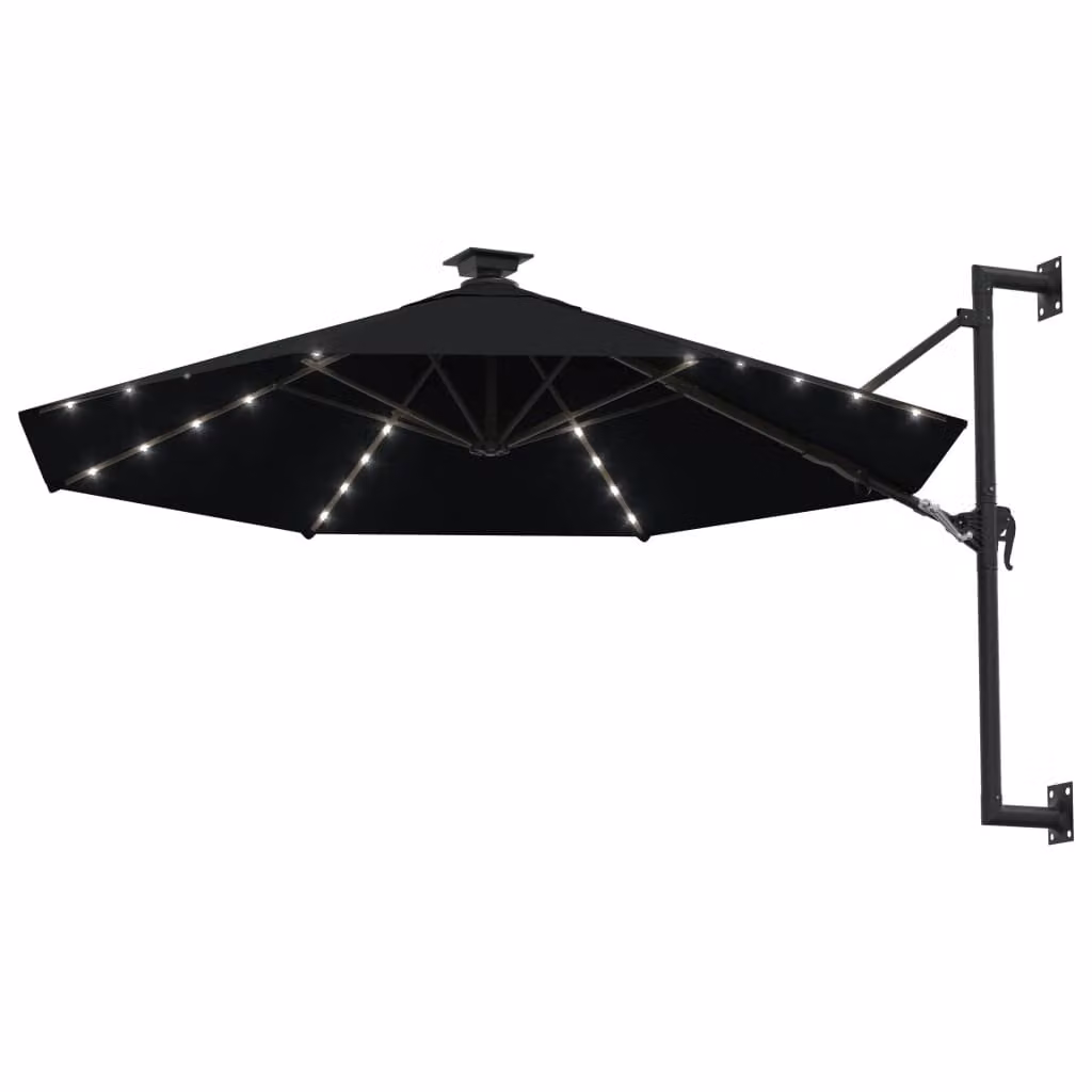 vidaXL Ombrellone da parete con LED 300 cm nero