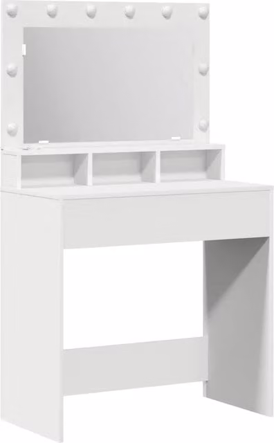 Toeletta Hollywood LED Design In Bianco con Specchio e Struttura in Legno L: 78,5 cm, P: 41 cm, H: 135 cm
