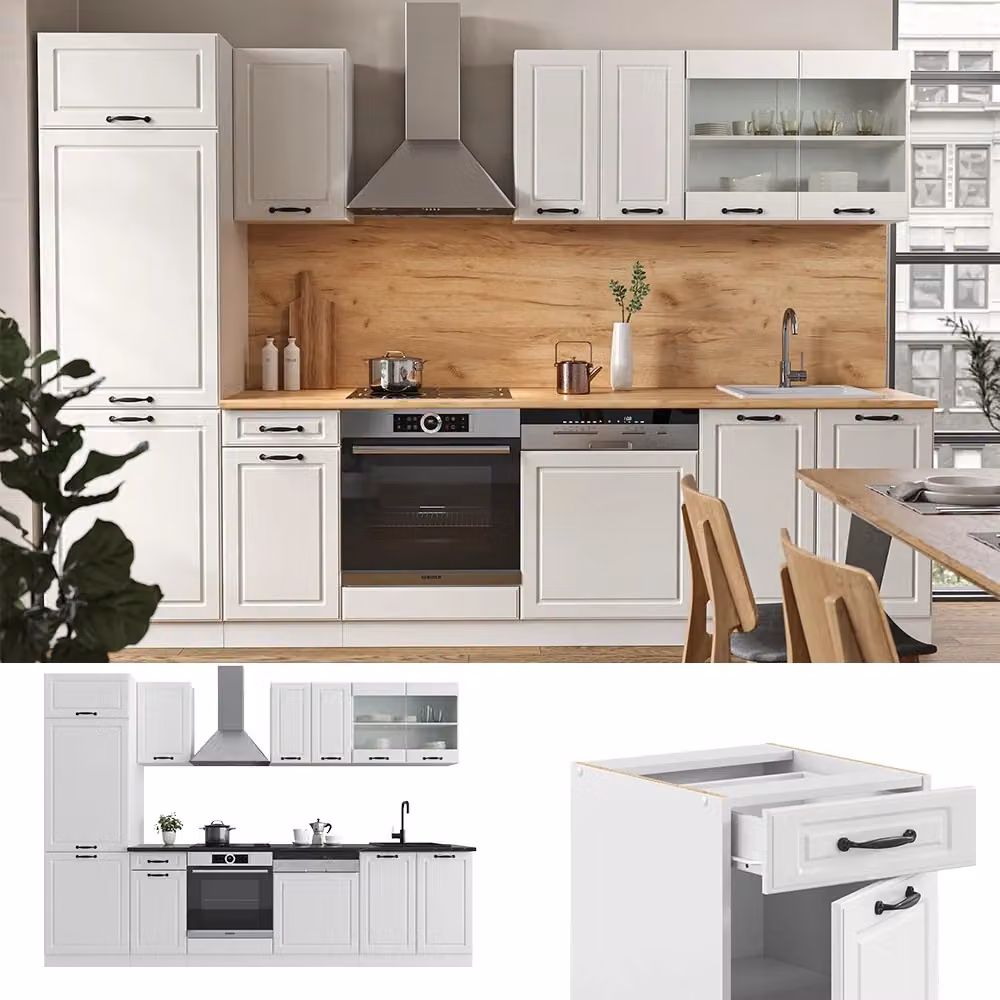 Cucina componibile R-Line Vicco Bianco rustico e Rovere, L: 300 cm, H: 206,8 cm, P: 60 cm – 2