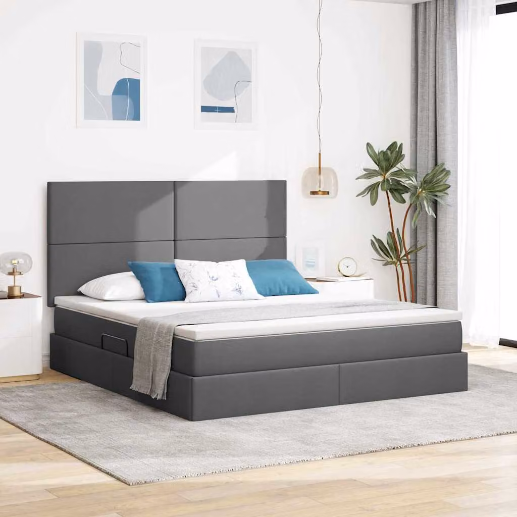 Letto con contenitore e illuminazione LED vidaXL, Grigio, L/P/H: 180 x 200 x 128 cm – 1