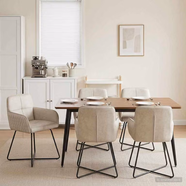 Set di 6 sedie da pranzo vidaXL in velluto beige con design moderno L: 59 cm, P: 56,5 cm, H: 86 cm