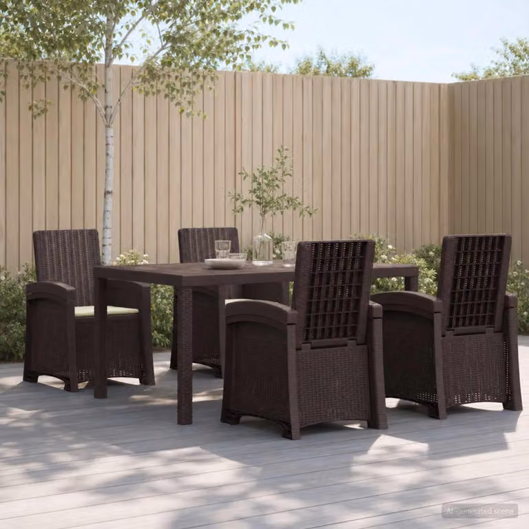 Set da pranzo per giardino e terrazzo vidaXL in rattan 5 pezzi marrone e beige