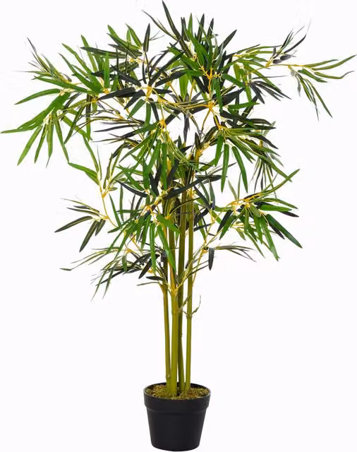 Pianta di Bambù Artificiale con Vaso Outsunny, Decorazione Verde per Interno ed Esterno, Altezza: 120 cm – 1