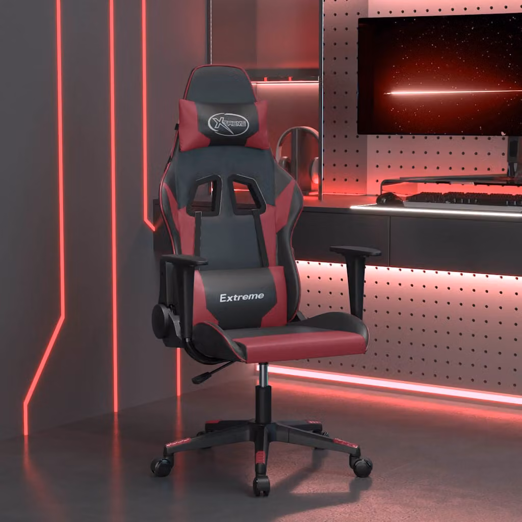 Sedia Gaming vidaXL con Massaggio, Rivestimento in Similpelle, Colore Nero e Rosso