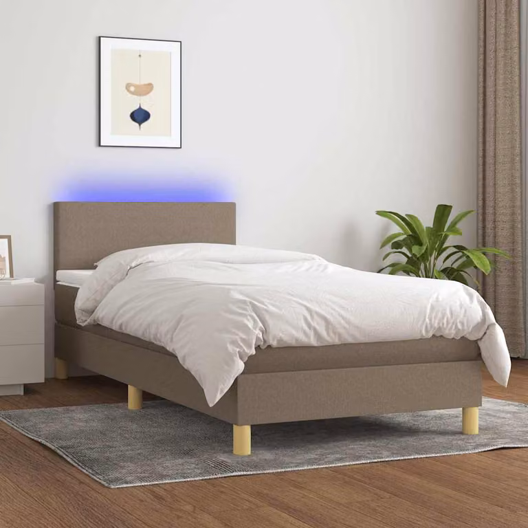 Letto Ibrido con Materasso vidaXL in Tessuto con Illuminazione LED e Porte USB, Tortora, L/P: 100 x 200 cm