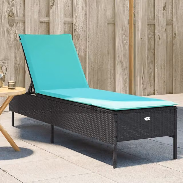 Lettino prendisole vidaXL in polyrattan nero con cuscino regolabile blu e turchese – 1