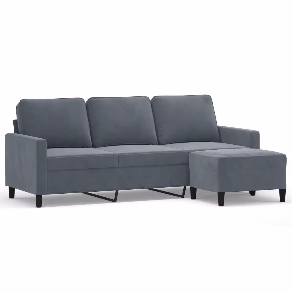 Divano a 3 posti con poggiapiedi vidaXL in velluto grigio con struttura in metallo e MDF L: 198 cm, P: 80 cm, H: 77 cm – 2